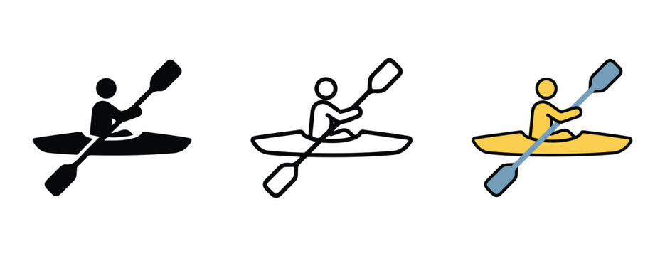 Kayaking icons in different colors and styles for web and design use  various kayak paddling illustrations