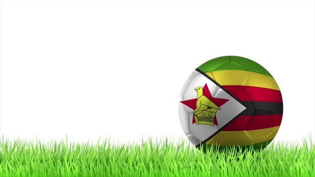 ZIMBABWE Flag Soccer Ball Rolling on Green Grass Animation with Copy Space