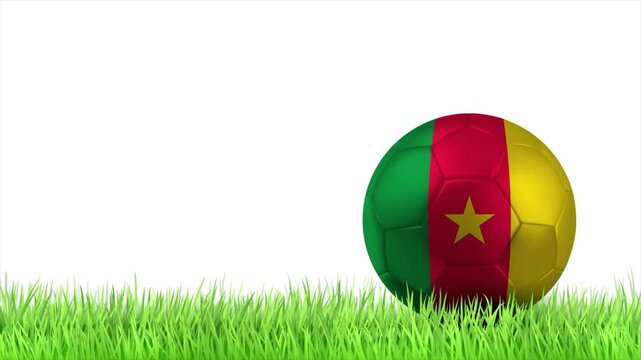 CAMEROON Flag Soccer Ball Rolling on Green Grass Animation with Copy Space
