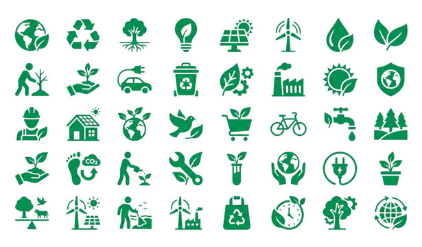 Green Environment Earth Nature Glyph Icon Set with Ecology Recycling Sustainability and Global Conservation Symbols