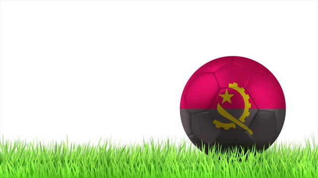 ANGOLA Flag Soccer Ball Rolling on Green Grass Animation with Copy Space