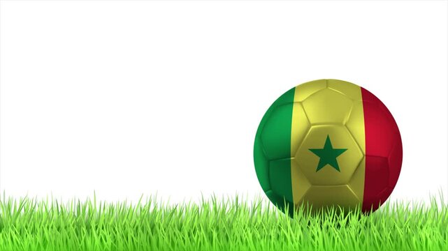 SENEGAL Flag Soccer Ball Rolling on Green Grass Animation with Copy Space