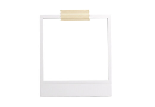 Empty photo frame with taped corner blank picture background.