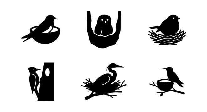 Charming Bird Silhouettes Collection: Nesting Birds, Wildlife Icons, Nature Graphics, Vector Art