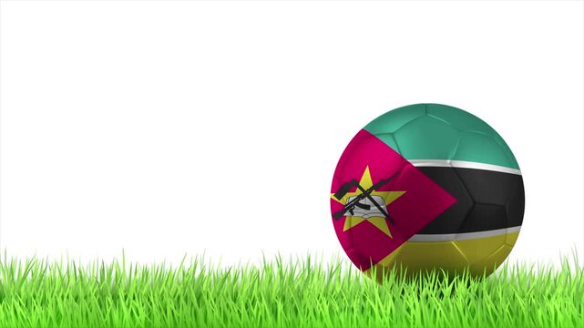 MOZAMBIQUE Flag Soccer Ball Rolling on Green Grass Animation with Copy Space
