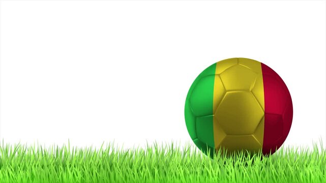 MALI Flag Soccer Ball Rolling on Green Grass Animation with Copy Space