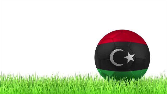 LIBYA Flag Soccer Ball Rolling on Green Grass Animation with Copy Space