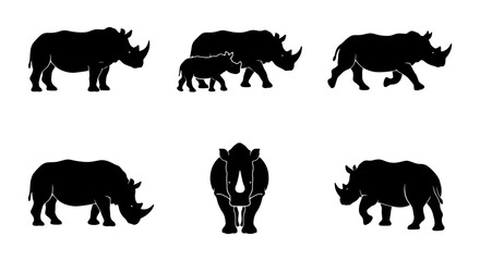 Rhino Silhouette Collection, African Wildlife Vector Icons, Majestic Mammal Graphics, Safari Animal Set © Shariful