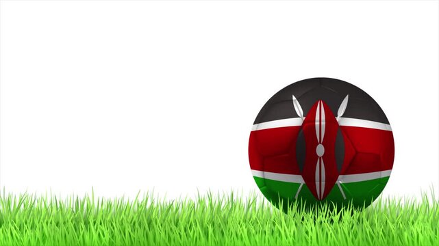 KENYA Flag Soccer Ball Rolling on Green Grass Animation with Copy Space