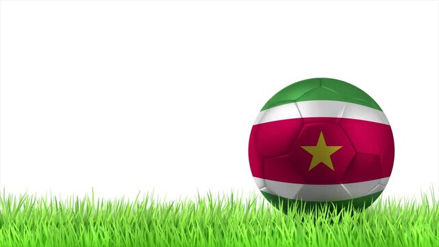 SURINAME Flag Soccer Ball Rolling on Green Grass Animation with Copy Space