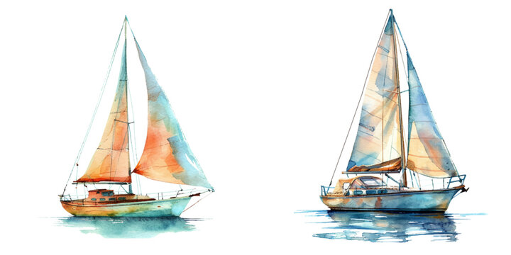sailboat watercolor vector illustration