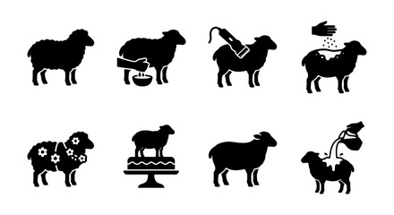 Sheep Icons Set: Farming, Shearing, Wool, Livestock, Agriculture, Farm Animals, Vector Graphics © Fatima