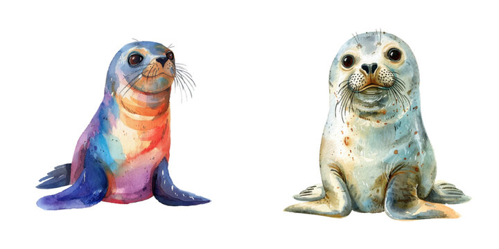 seal watercolor vector illustration