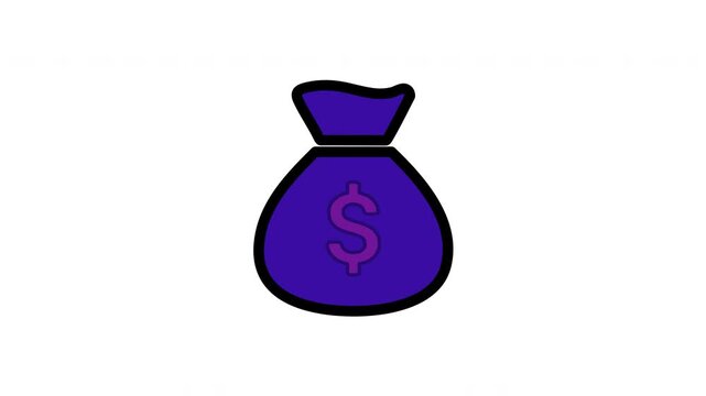 Animated line art of a money bag and stack of coins 4k