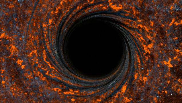 The Cosmic Maw: A mesmerizing digital representation of a black hole, with its event horizon swirling with fiery colors and intricate patterns.