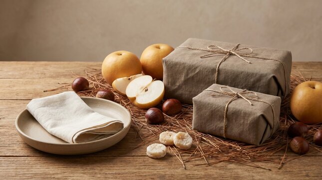 Premium Chuseok gift parcels with pears rice cakes chestnuts tabletop