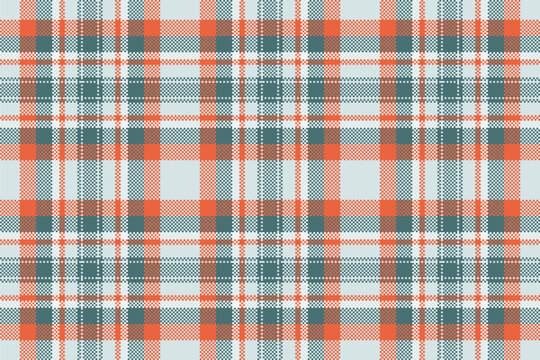 Quality tartan texture pattern, grid check plaid seamless. Paisley textile vector background fabric in white and cyan colors.
