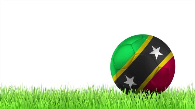 Saint Kitts and Nevis Flag Soccer Ball Rolling on Green Grass Animation with Copy Space