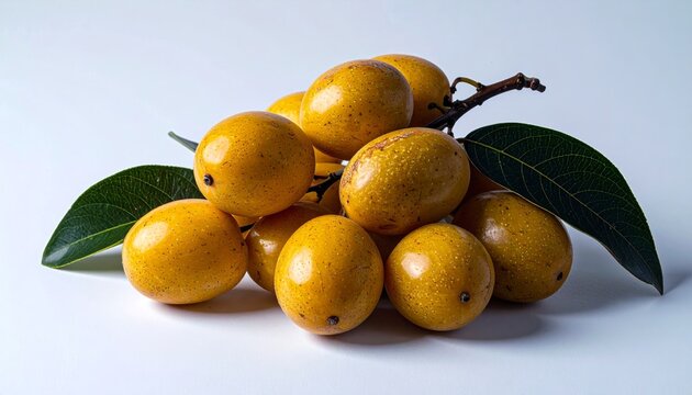 Fresh Ripe Gandaria Plum Fruits with Green Leaves