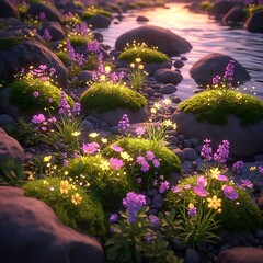 Obraz premium Vibrant purple and yellow flowers in nature garden.