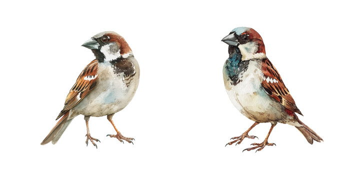 sparrow watercolor vector illustration