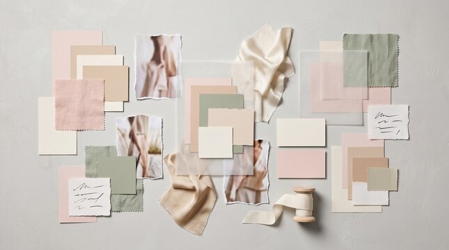 Pastel Brand Moodboard Flat Lay With Vellum Ribbon And Swatches