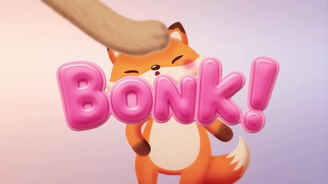 Cute animated fox girl getting gentle bonk in slow motion with sparkling text and playful effects adorable cartoon character with expressive