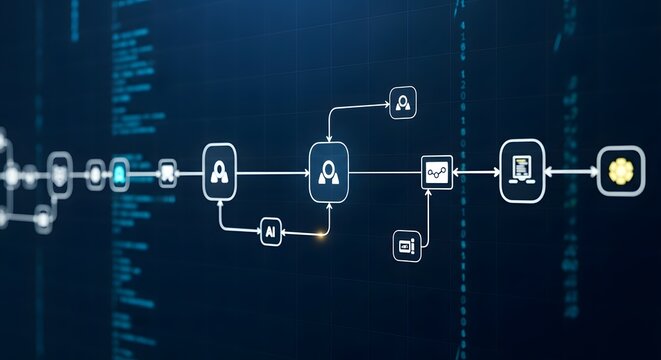 Digital technology workflow diagram with data icon