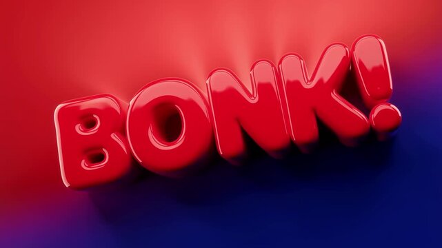 Dynamic animated bonk scene with hammer swinging down and impact explosion with explosive text effect in slow motion for gaming