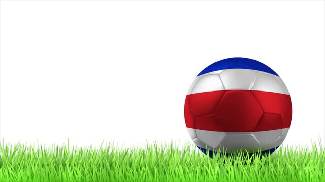 COSTA RICA Flag Soccer Ball Rolling on Green Grass Animation with Copy Space