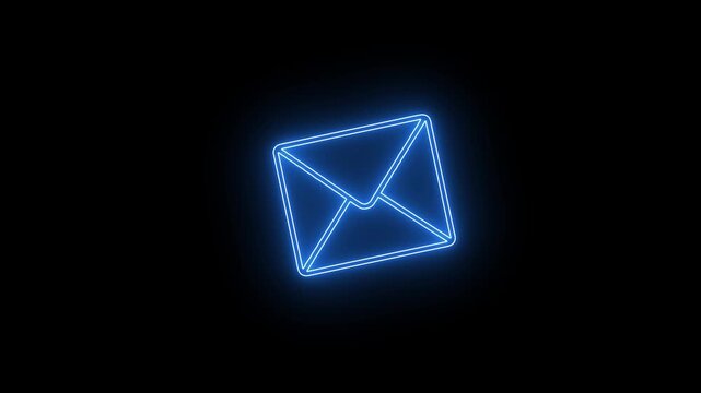 Glowing neon blue email envelope icon for digital message