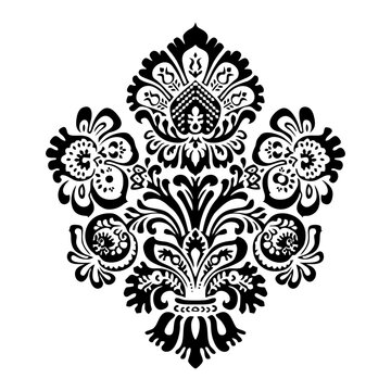 Traditional Javanese batik motif vector illustration, elegant black and white damask ornament design element.