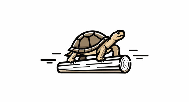 Cartoon tortoise speeding along a log with motion lines