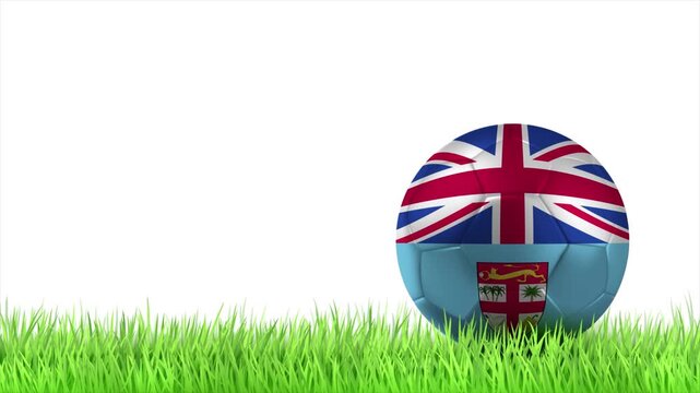 FIJI Flag Soccer Ball Rolling on Green Grass Animation with Copy Space