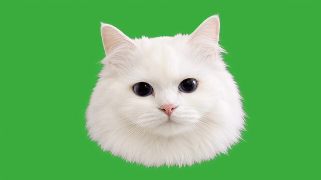 Background animation of cute cat head talking and meowing on green screen background