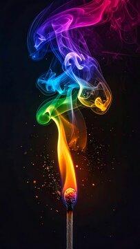 Rainbow Smoke Match Flame
