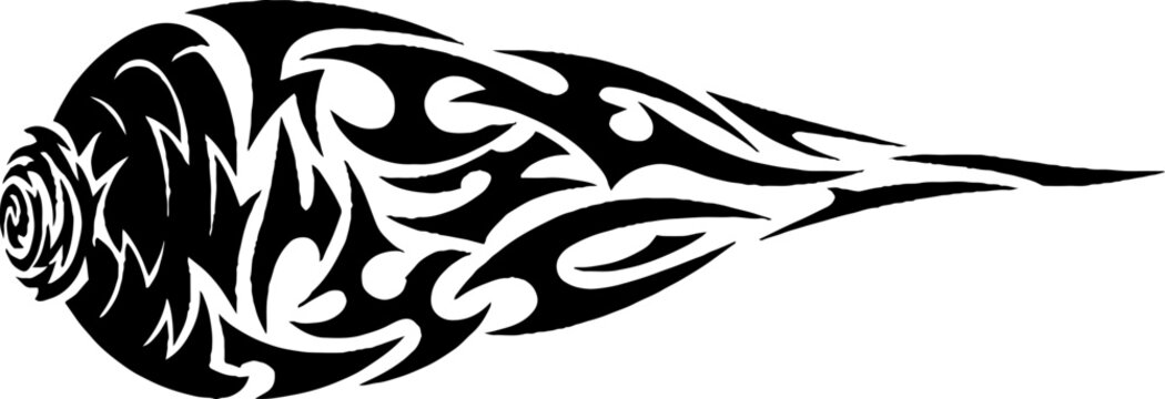 Tribal seashell tattoo design in black ink
