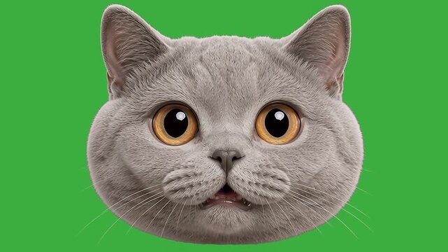 Background animation of cute cat head talking and meowing on green screen background