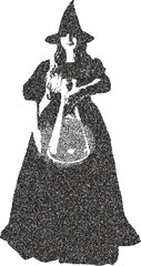 Obraz premium Wizard vintage y2k stipple art, witch halftone stipple brutalist retro vector png with transparent background, magic 2000s aesthetic photocopy effect tattoo