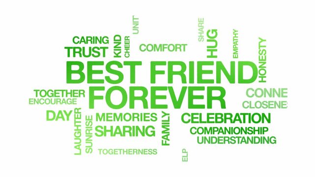 Best friend forever BFF concept Animated Tag Word Cloud kinetic typography, Text Design Animation typography seamless loop video motion graphics Intro Wordart arrangement green type on white backgroun