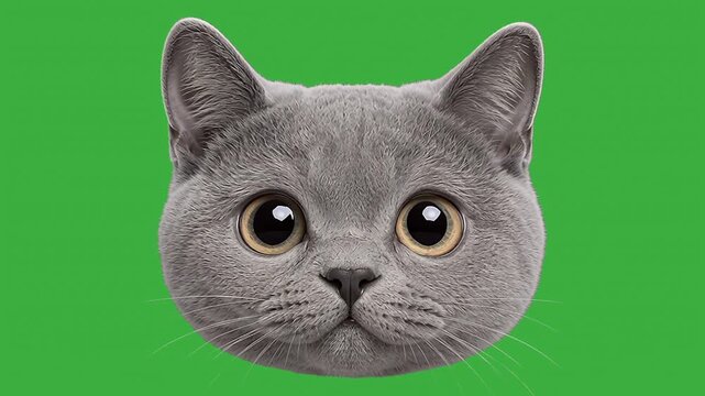 Background animation of cute cat head talking and meowing on green screen background
