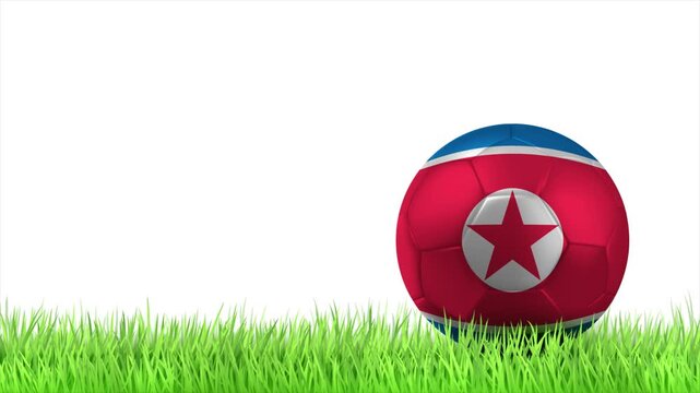 NORTH KOREA Flag Soccer Ball Rolling on Green Grass Animation with Copy Space