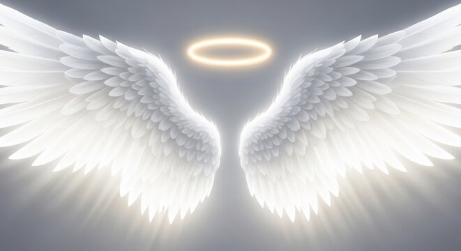 Angel wings with halo in gray background
