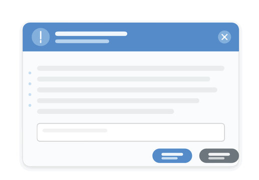 Blank UI Alert Modal Window with Blue Header and Action Buttons Web Wireframe Template