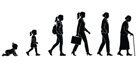Obraz premium Woman's Life Stages: Baby to Elderly Silhouette 