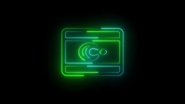 Glowing neon line Moon and stars icon isolated on black background. Cloudy night sign. Sleep dreams symbol. Full moon. Night or bed time sign. Vector.