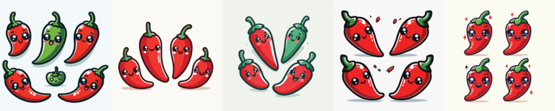 set of cute and adorable chili vectors
