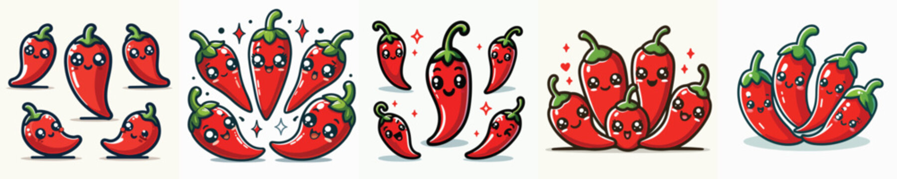 set of cute and adorable chili vectors