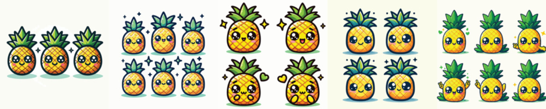 set of cute and adorable pineapple vectors