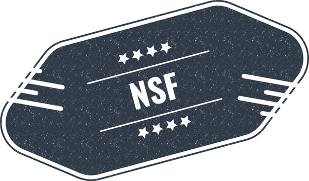 Vintage style badge design featuring the acronym NSF with decorative stars and classic geometric border